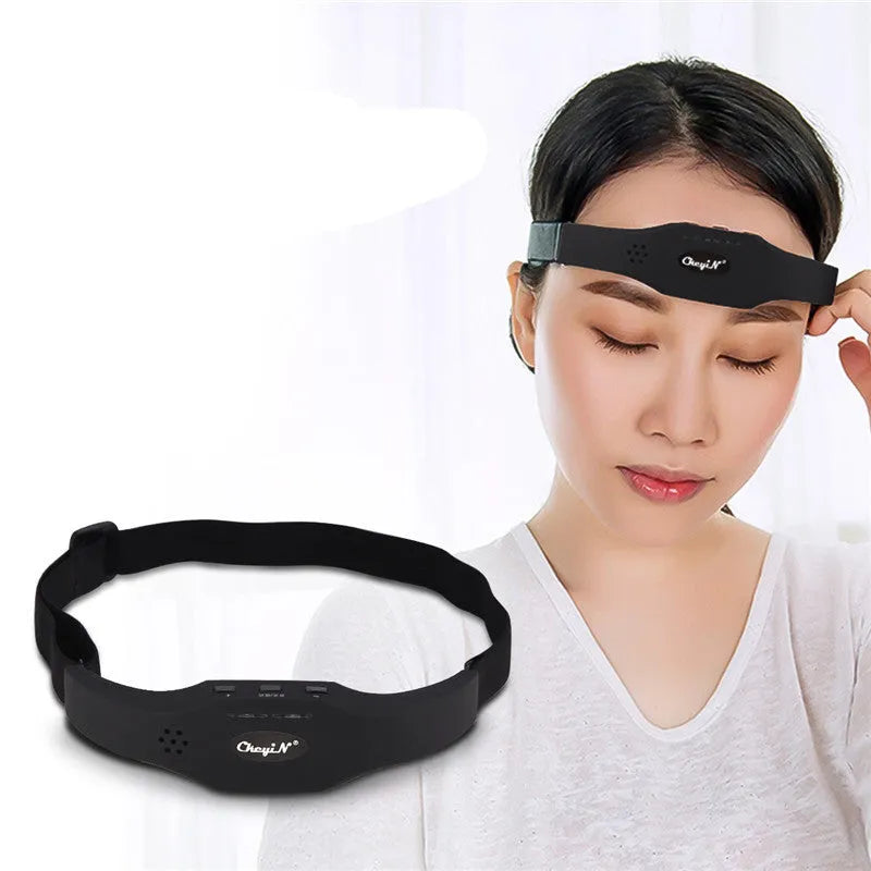Wireless head massager in black with adjustable fasteners and electrode pads