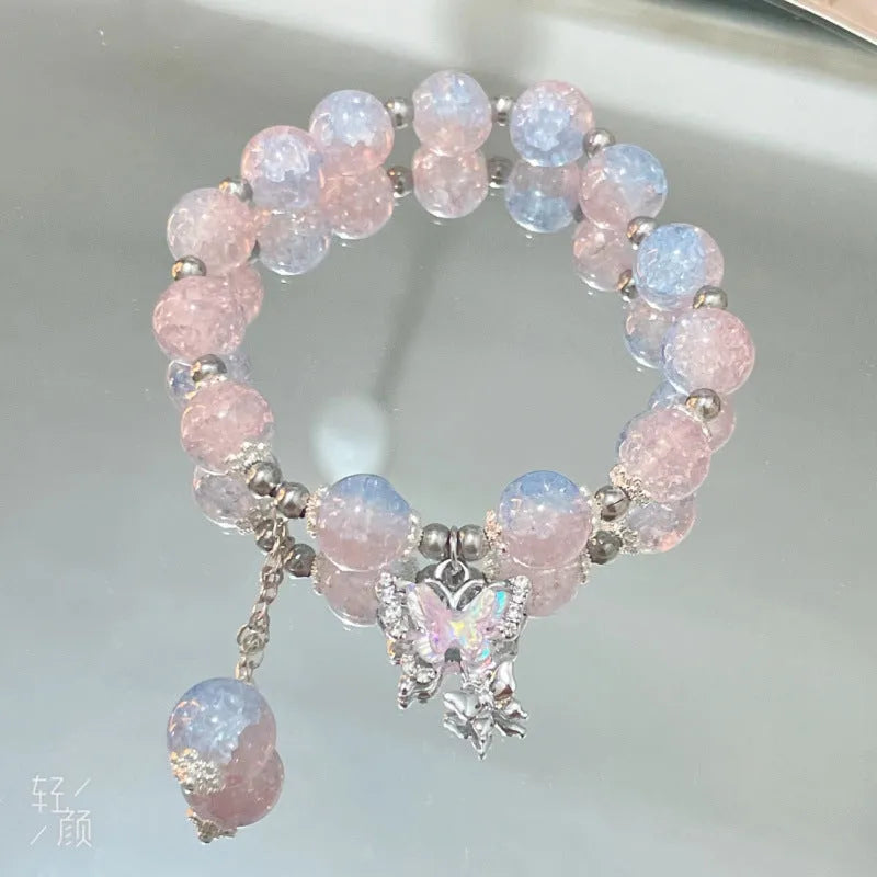 Chinese style bamboo leaf glass bracelet for women with manual craftsmanship.
