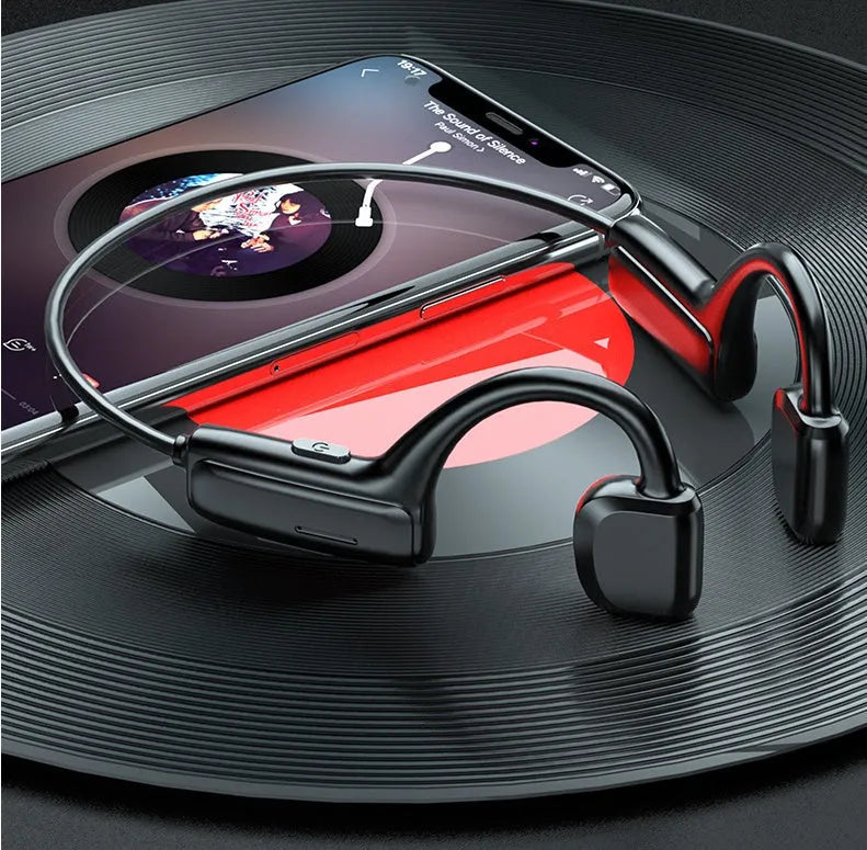 G1 wireless sports Bluetooth headset in black with earless design and split key controls on a white background