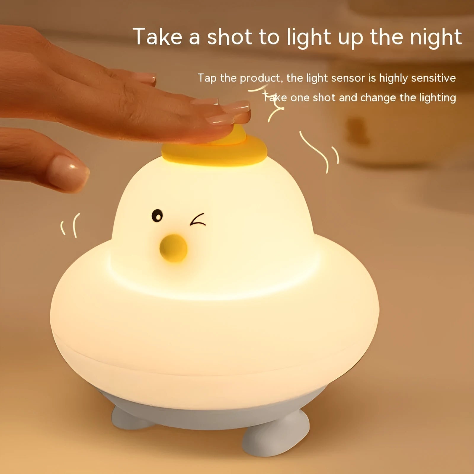 Silicone pat small night lamp blue duck design with USB cable, 500mAh rechargeable battery