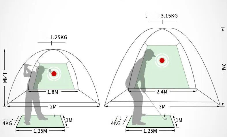 Golf practice net in green or black made from 210D Oxford cloth and polyester mesh for indoor outdoor use