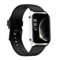 Black smart watch with heart rate monitor on a silicone strap, showing a 1.69-inch colour touchscreen display.