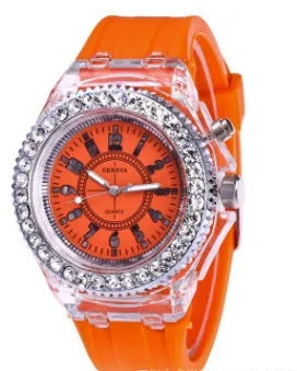 Geneva women's luminous quartz watch with 43mm alloy case and silicone strap in various colours