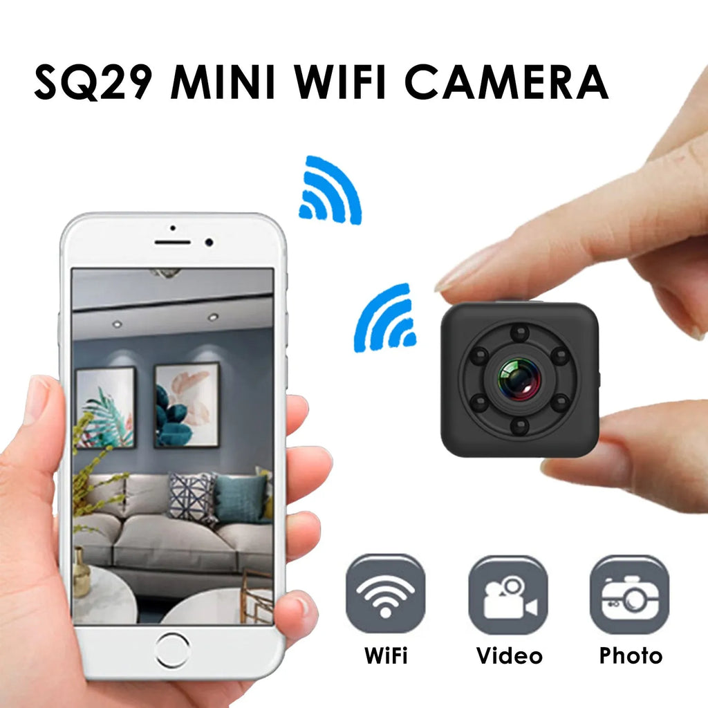 Black waterproof sports camera with MicroUSB port, shown with a 32GB memory card.