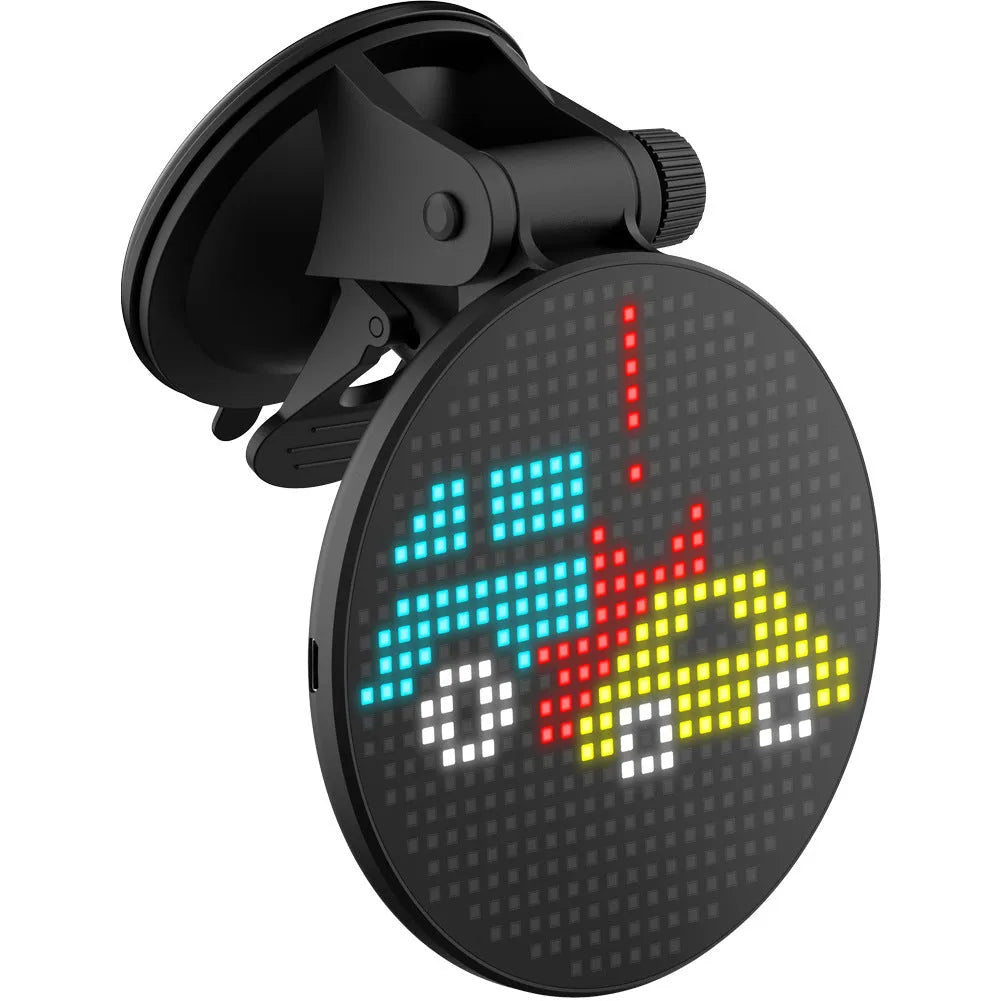 Car round Bluetooth display showing RGB 7 colour LED expressions with black housing and 512 lattice resolution