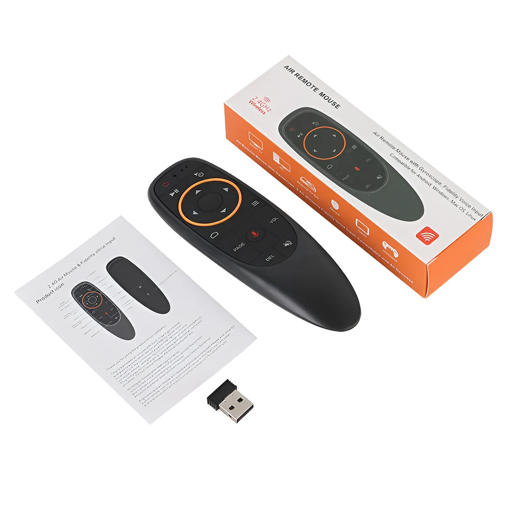 G10 G10S series black wireless remote control with silicone buttons for Android and PC.