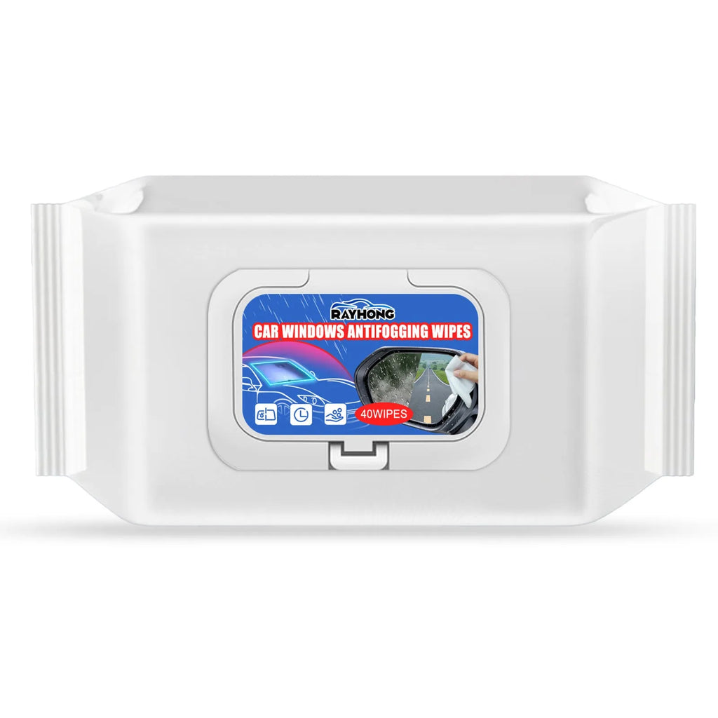 Package containing 40 car anti-fog rain repellent wipes for windscreen treatment