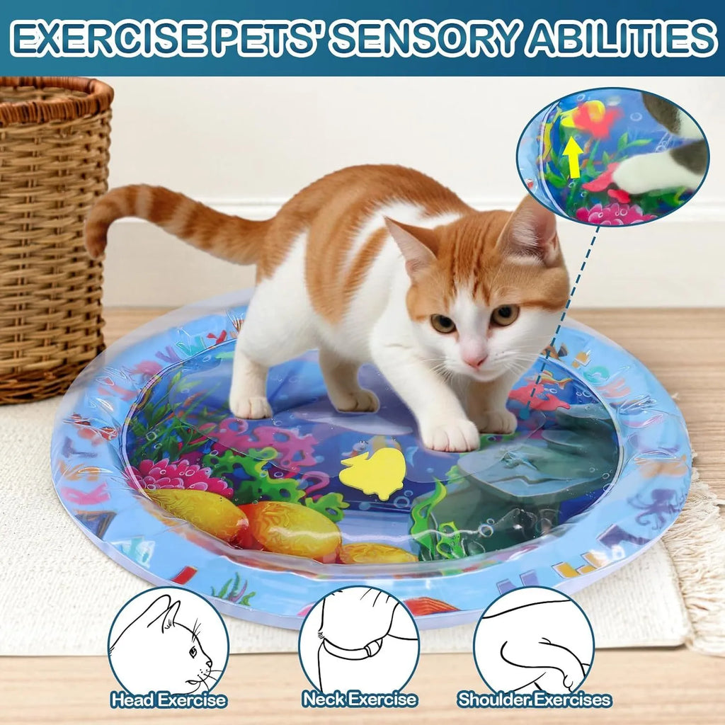 PVC water sensory playmat for cats with ocean fish theme and floating toys