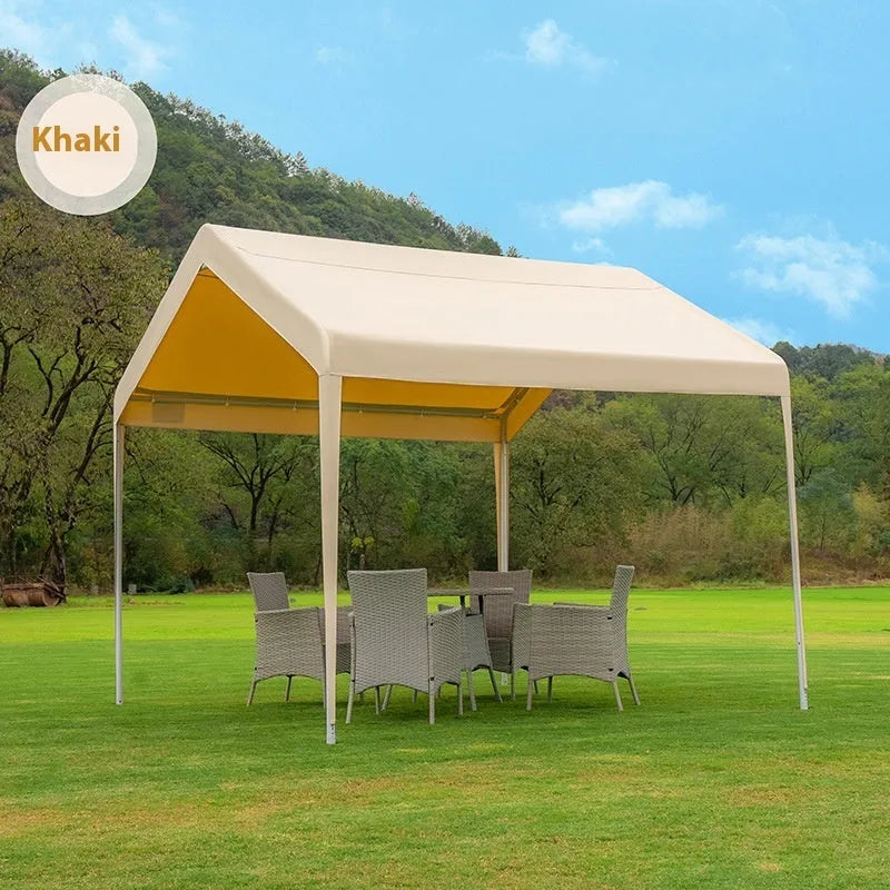 Portable 3x6m canopy sunshade with steel frame and PE ribbon four-side protection cloth for outdoor stall