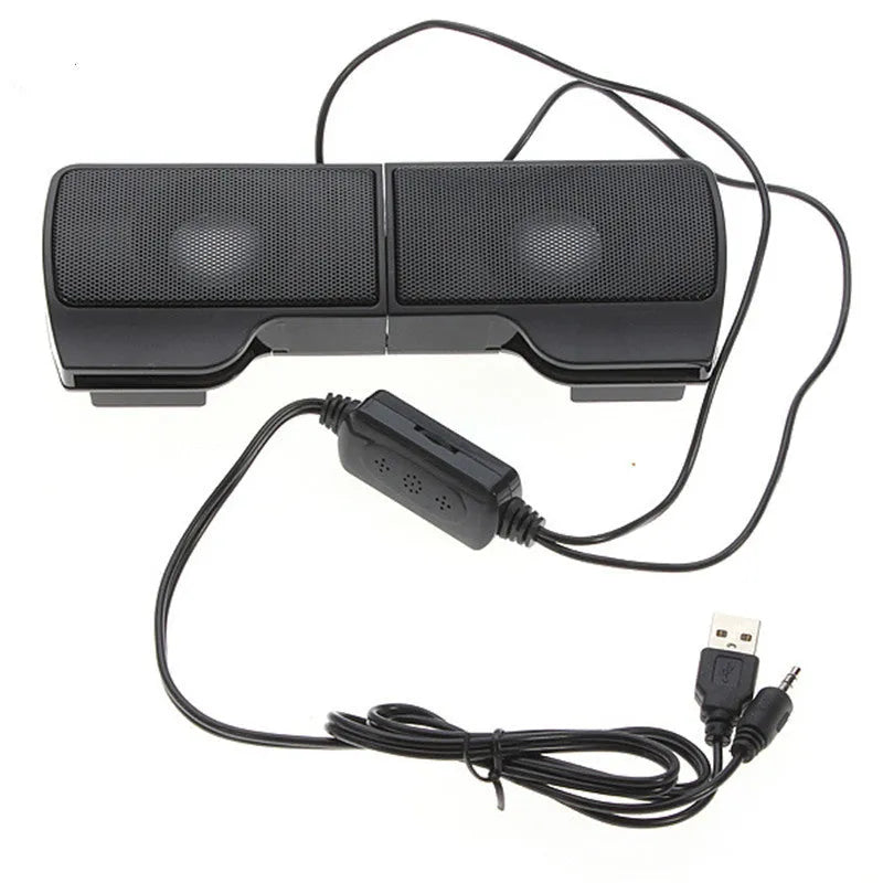 Black clip-on mini USB desktop speaker, 18 x 6.5 x 2.4cm, for laptop and monitor use with gift box