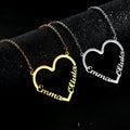 Custom stainless steel name heart pendant necklace with 18K gold plating and adjustable chain