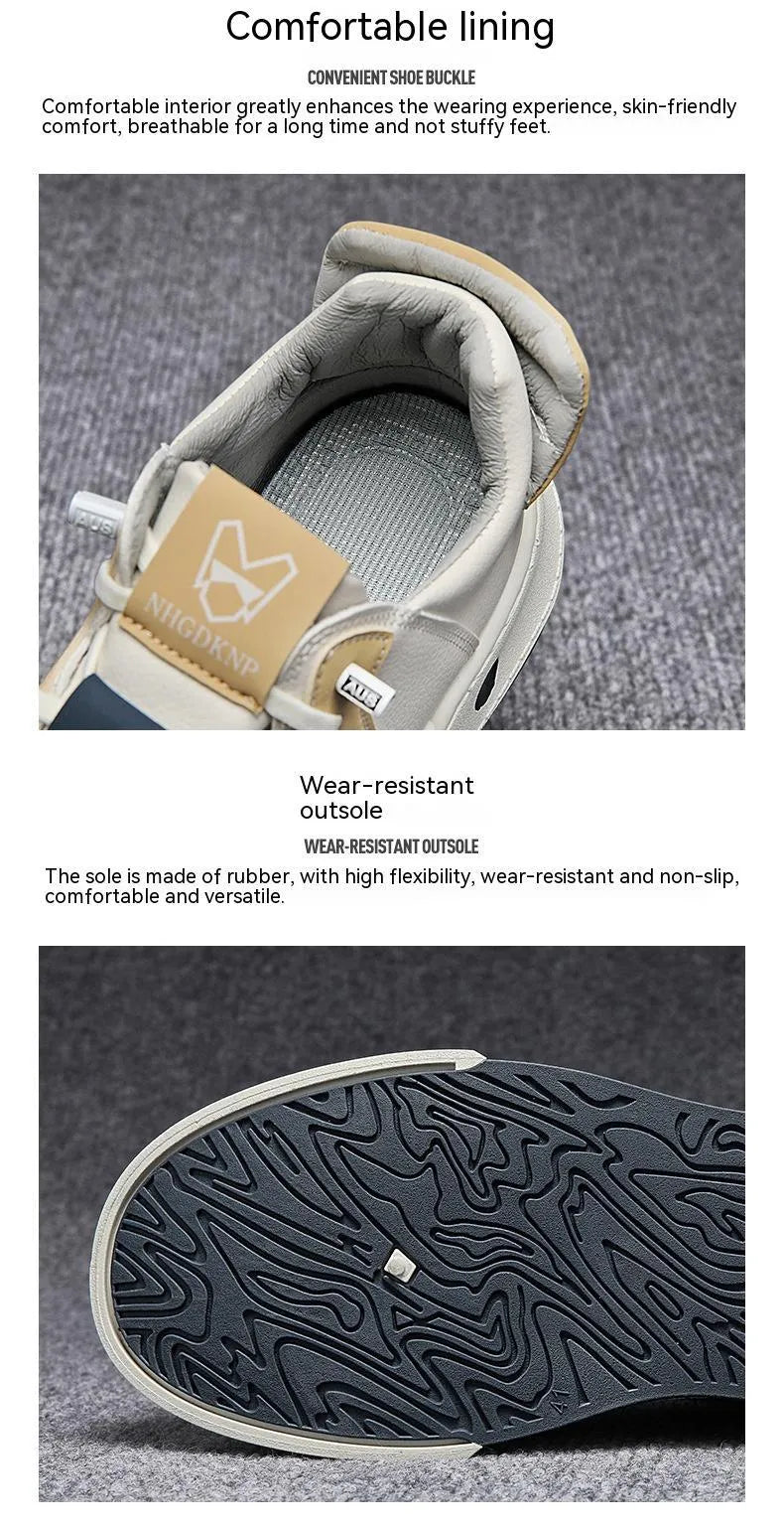 Men's beige and black low-top casual sneakers with elastic band fastening and mesh lining.