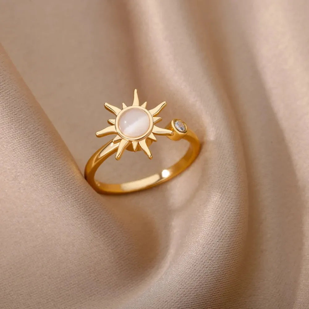 Gold and platinum plated adjustable copper ring with simple rotatable geometric design