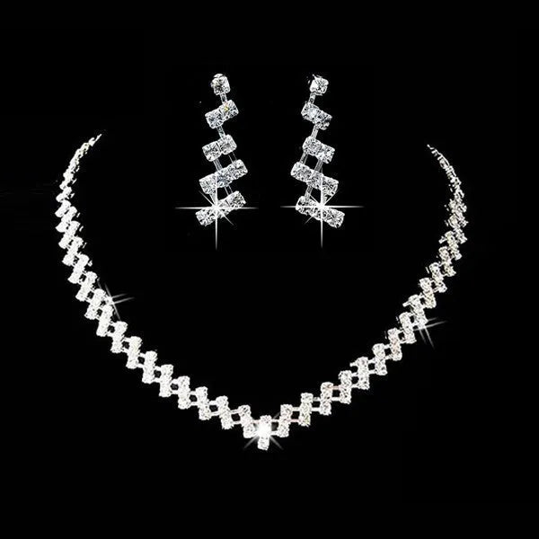 Bridal jewellery two sets with rhinestone necklace and earrings in women's style for wedding