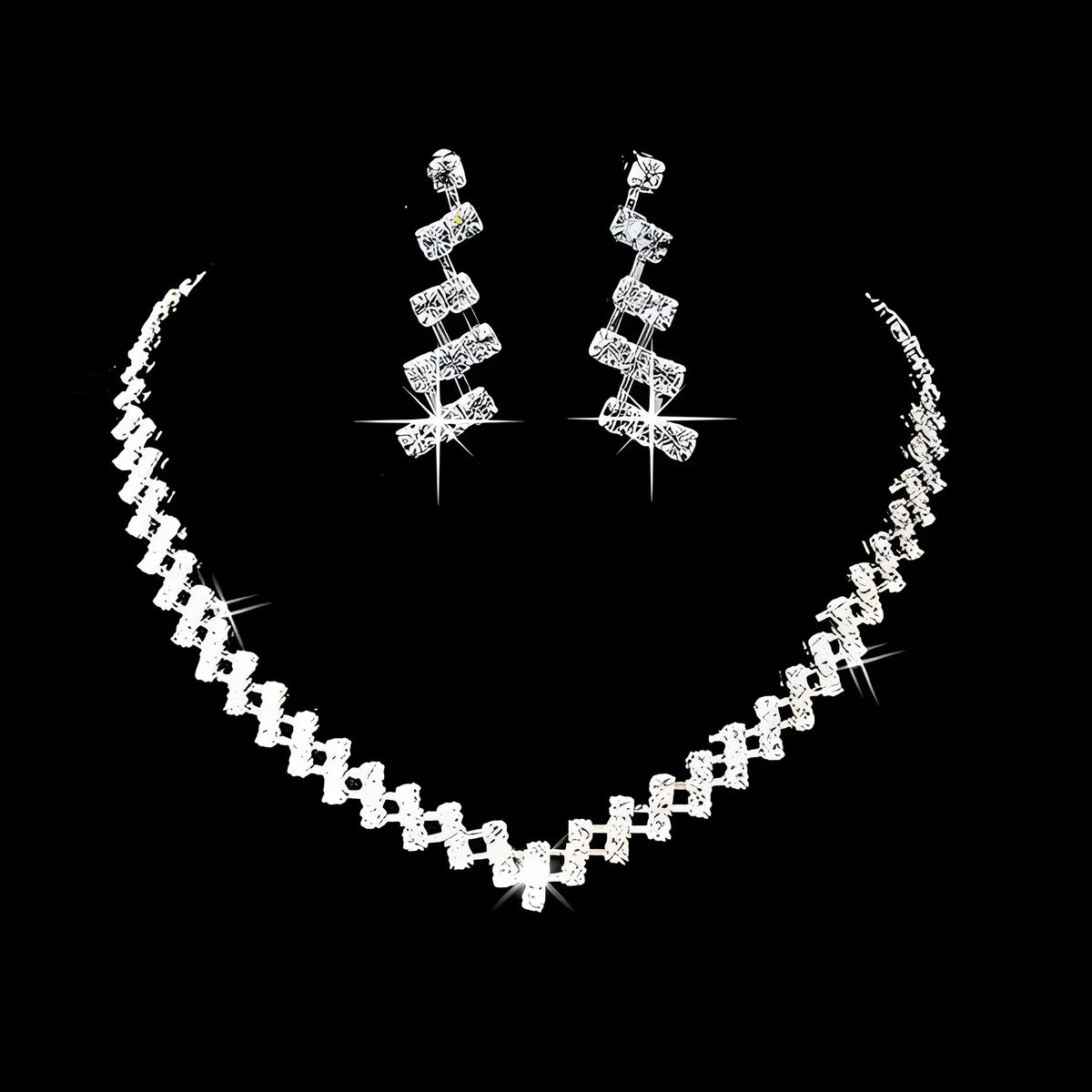 Bridal jewellery two sets with rhinestone necklace and earrings in women's style for wedding