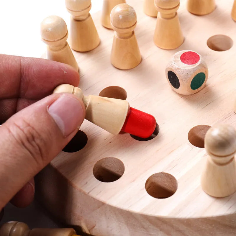 Children's beech wood Memory Chess game with white pieces on 17cm board for ages 3+