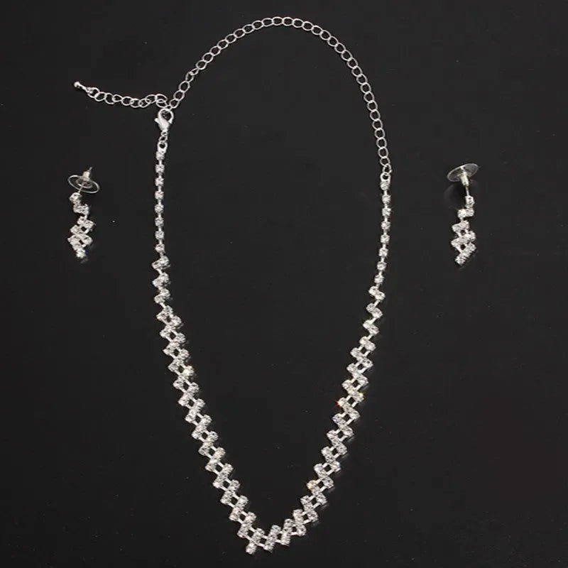 Bridal jewellery two sets with rhinestone necklace and earrings in women's style for wedding