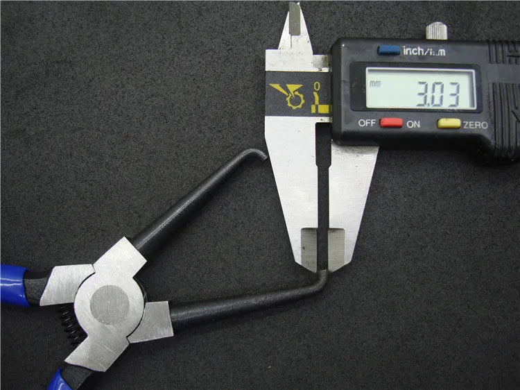 Iron caliper tubing pliers with rubber grips for automotive fuel line maintenance in two sizes