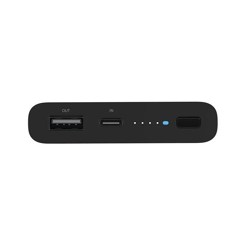 White and black 10000mAh power bank with USB-C port and wireless charging capability