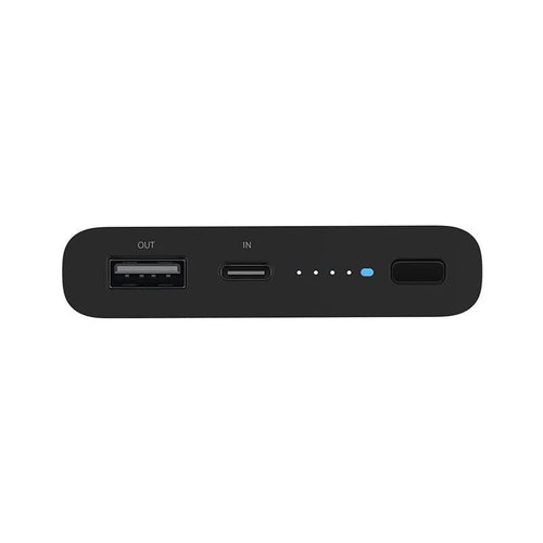 White and black 10000mAh power bank with USB-C port and wireless charging capability