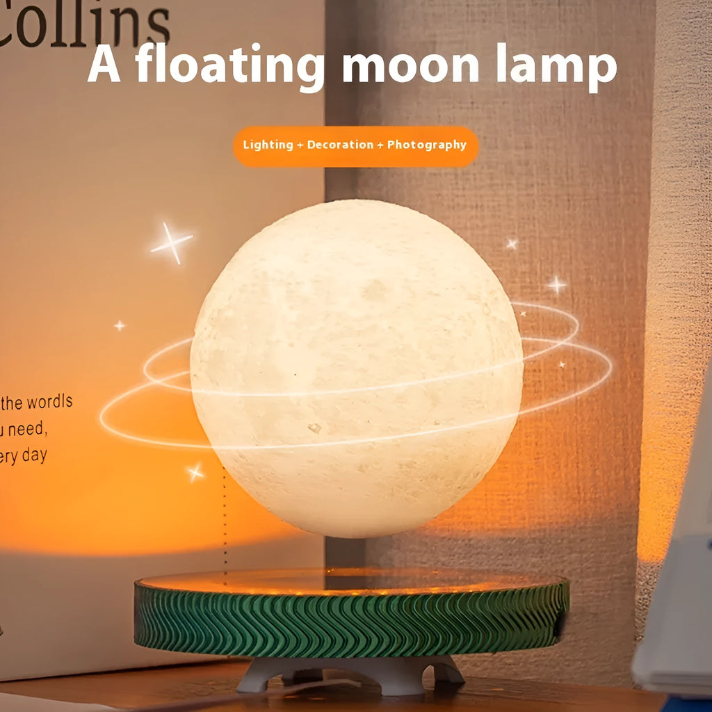 Magnetic suspension moon night lamp in modern simplicity style with 3D printed construction