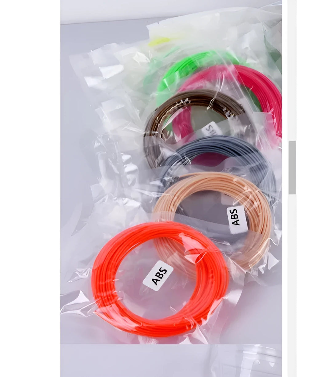 Multicolour ABS and PLA filament strips for 3D printing pen, 20 colours in self-sealing bag