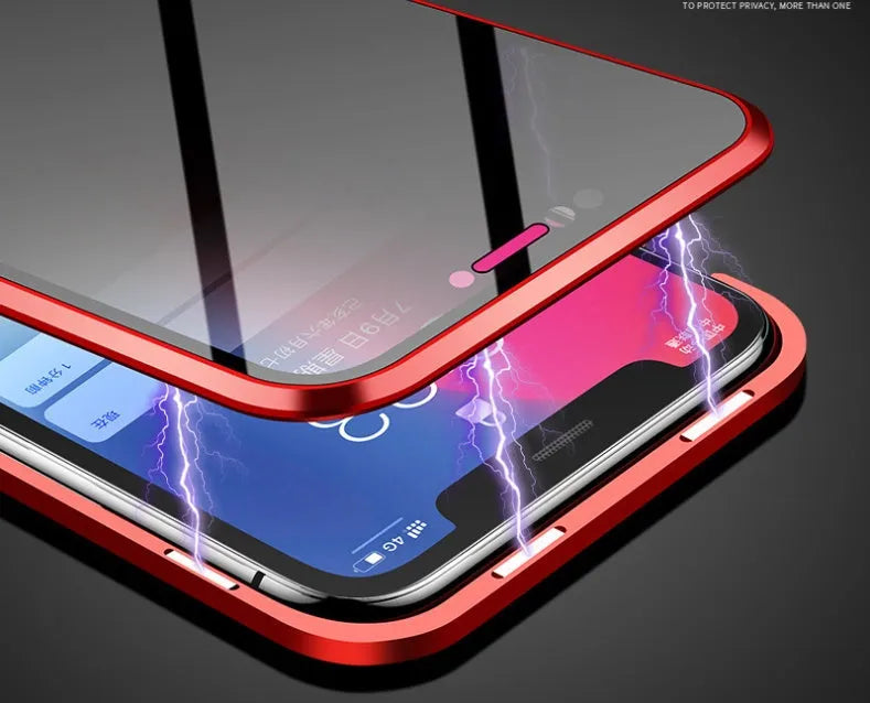 Samsung anti-peeping magnetic phone case in clamshell design with double-sided glass construction