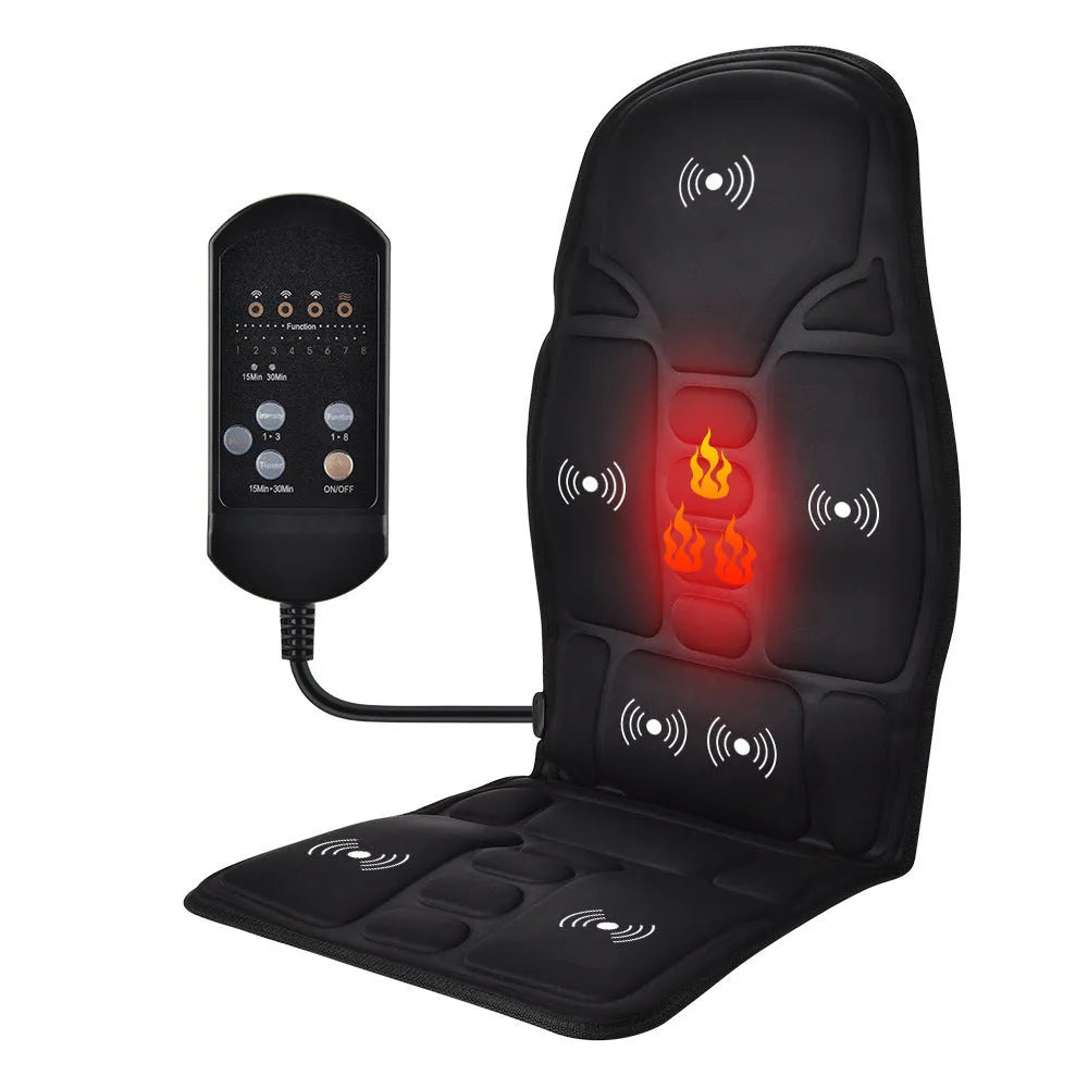 Black electric cervical vertebra massager with remote control in OPP bag packaging