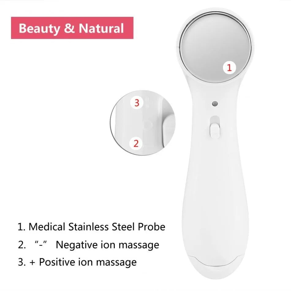 Electric facial massager in white: ultrasonic and ionic skin firming device with wrinkle removal function, approx 15cm long