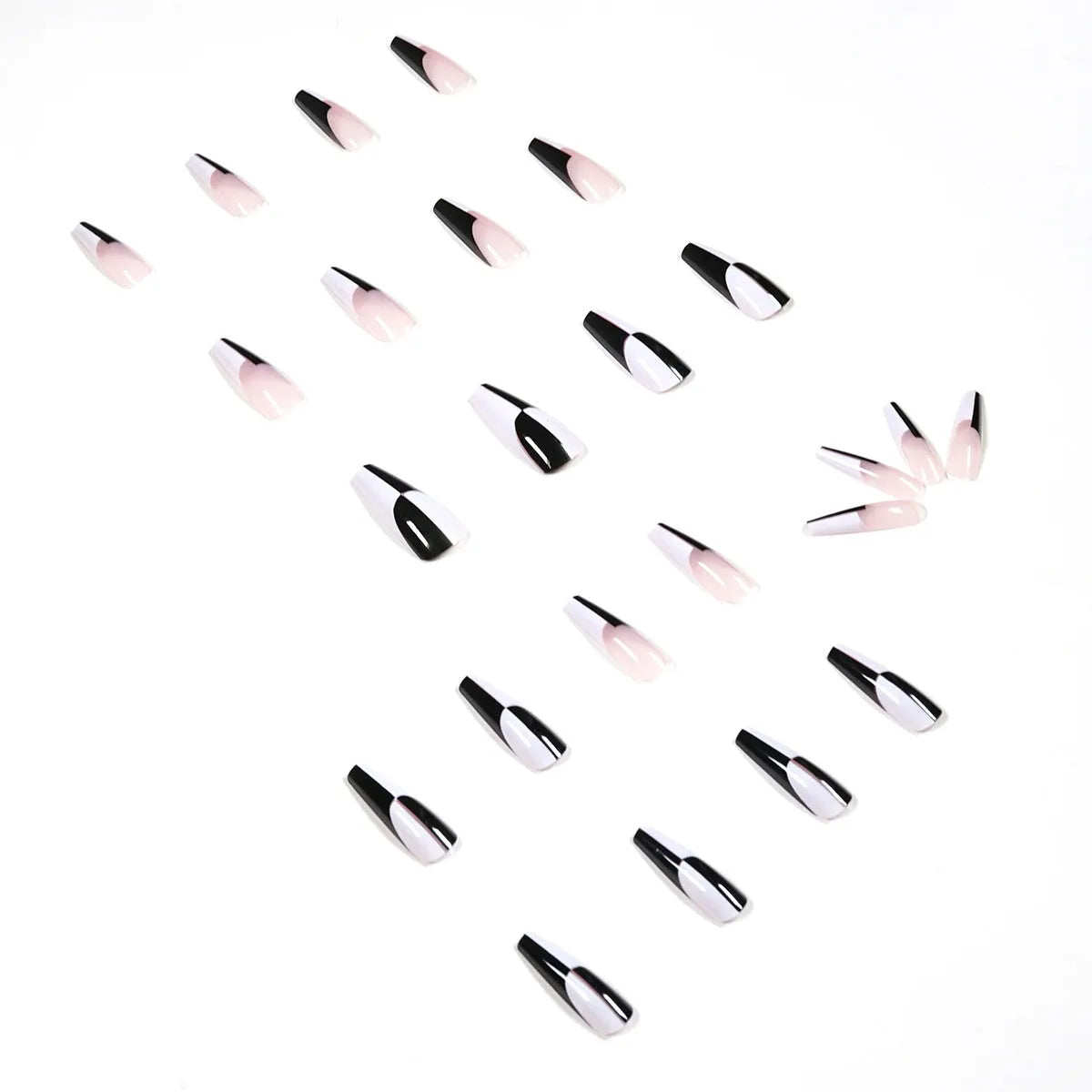 Simple black and white long removable nail tips 24 pieces colour JP1199