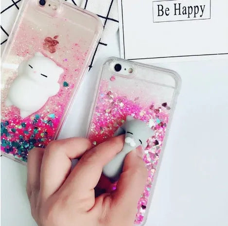 Four colourful cat phone cases with glitter for iPhone models 6 to X