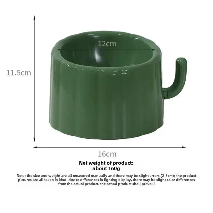Dark green cactus design cat bowl with high-stand construction and weighted anti-slip base