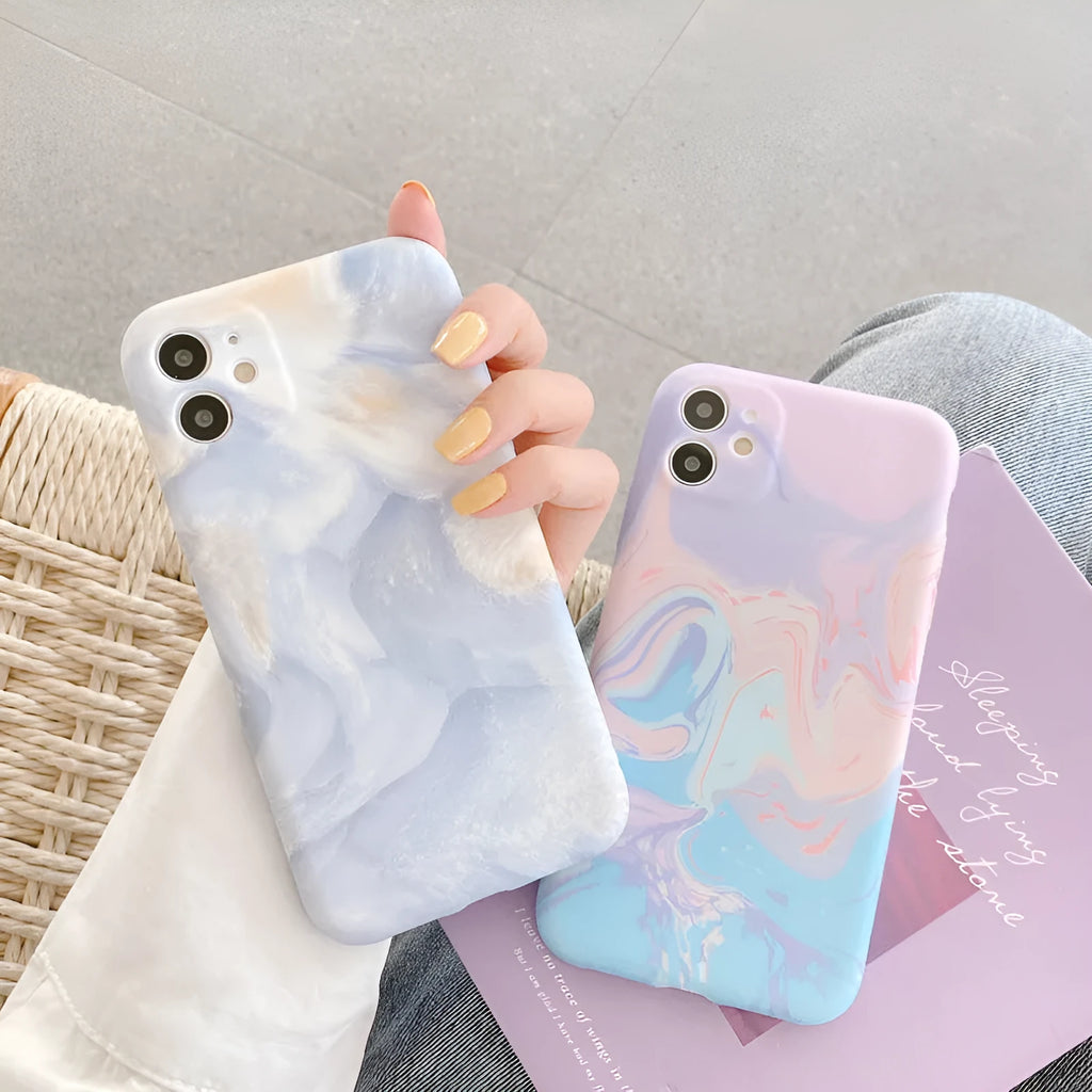 Watercolor ink painting TPU mobile phone case for Apple iPhone in Blue Pink colour