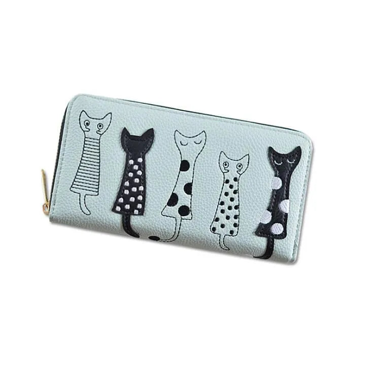 Women cat cartoon wallet artificial leather bi-fold design 10x18.8x3 cm in beige colour