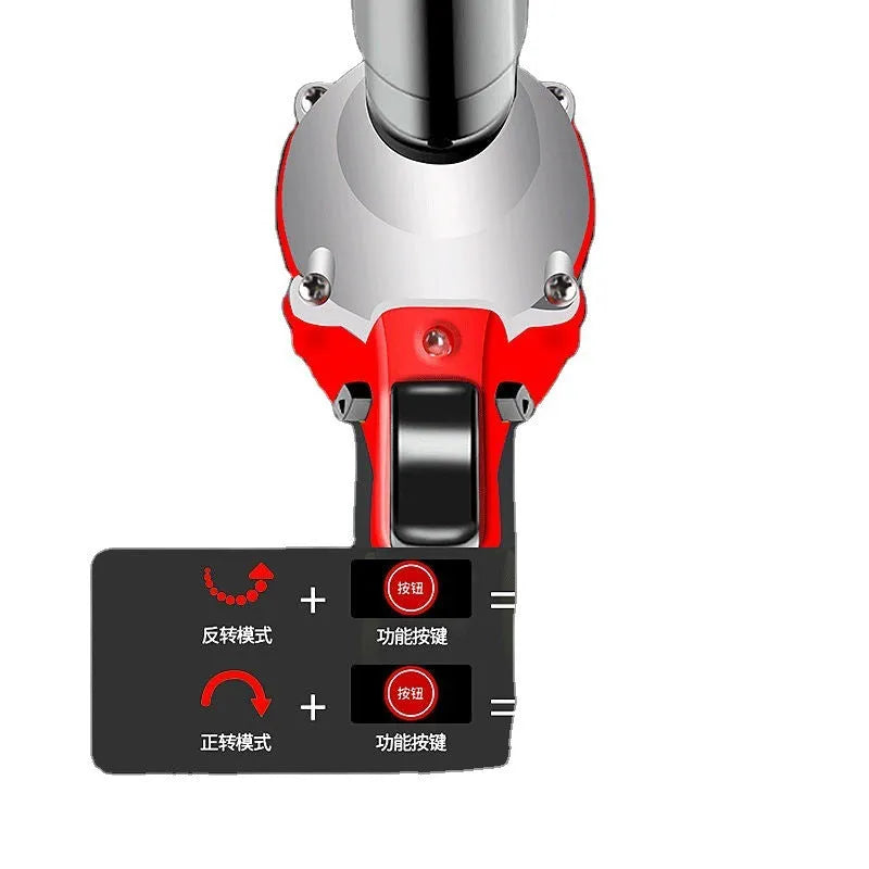 Brushless electric wrench with 20V lithium battery and charger on a workbench