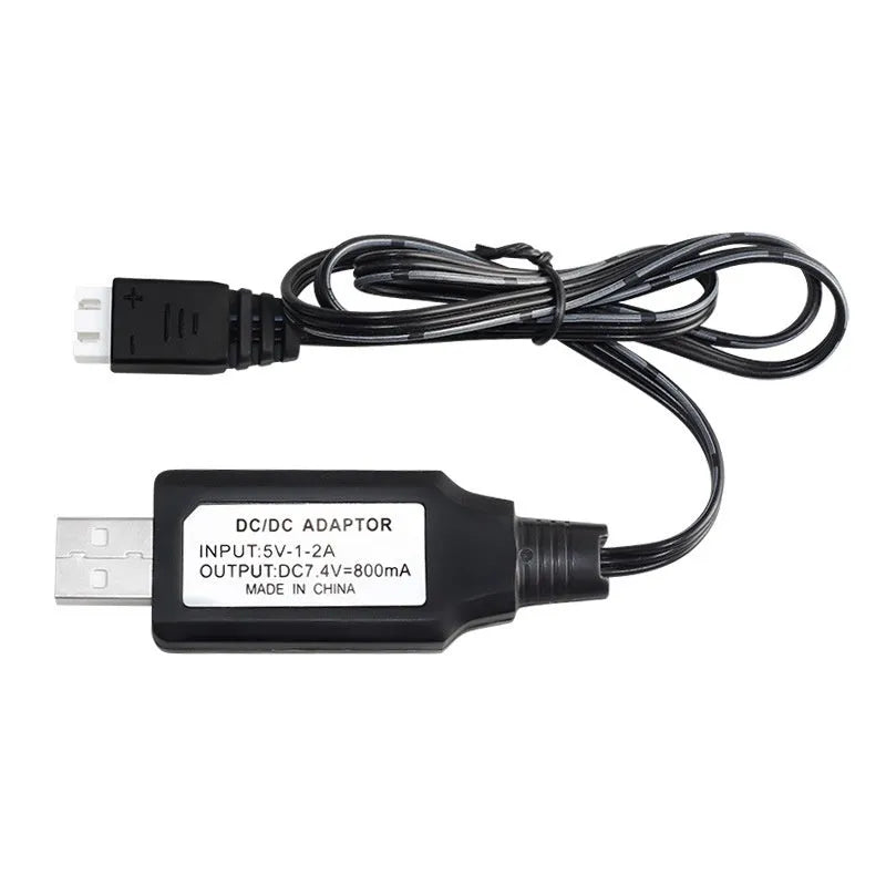7.4V lithium battery USB charging cable with overcharge protection indicator light, black, 54cm cord