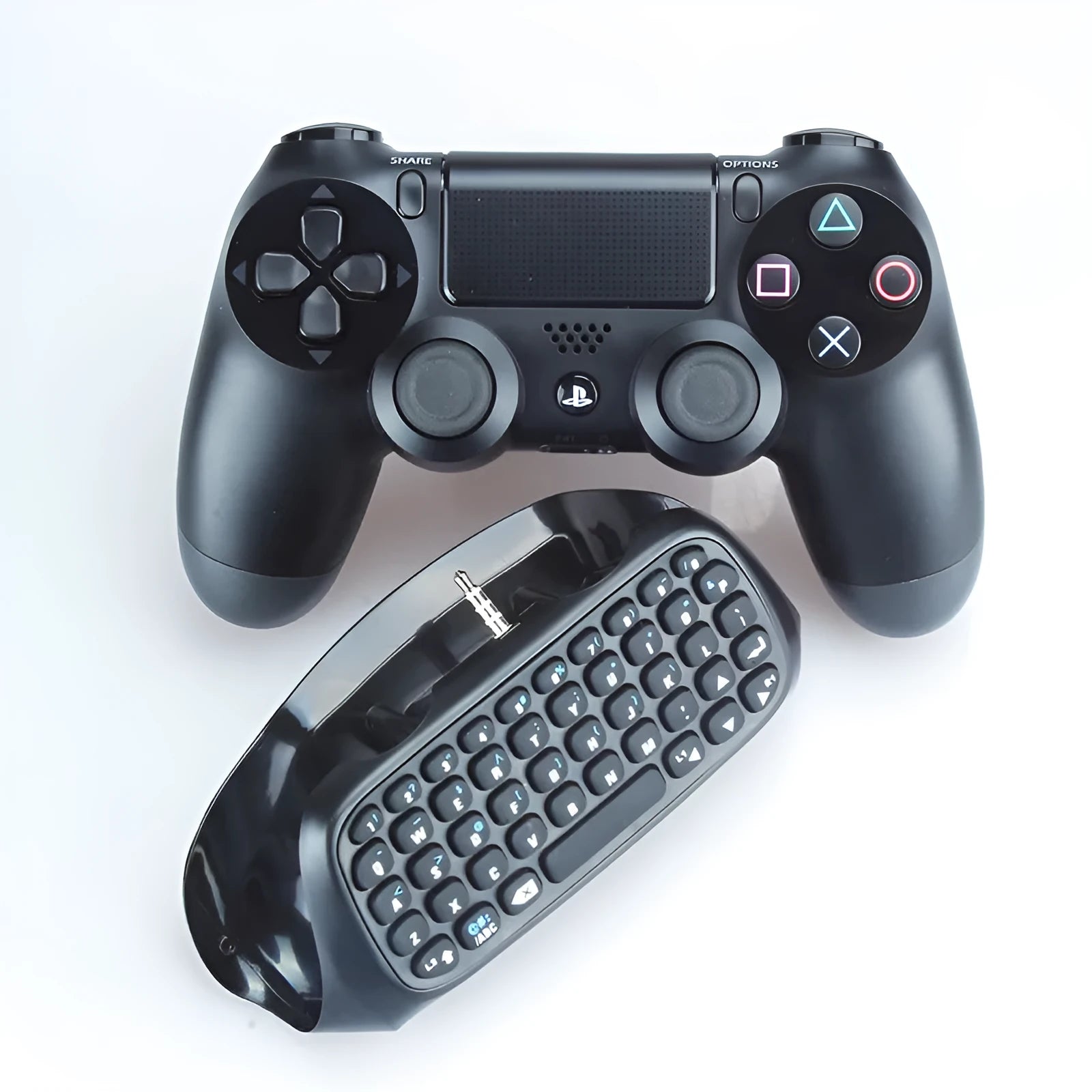 PS4 controller Bluetooth chat keypad attached to black controller showing keys and speaker