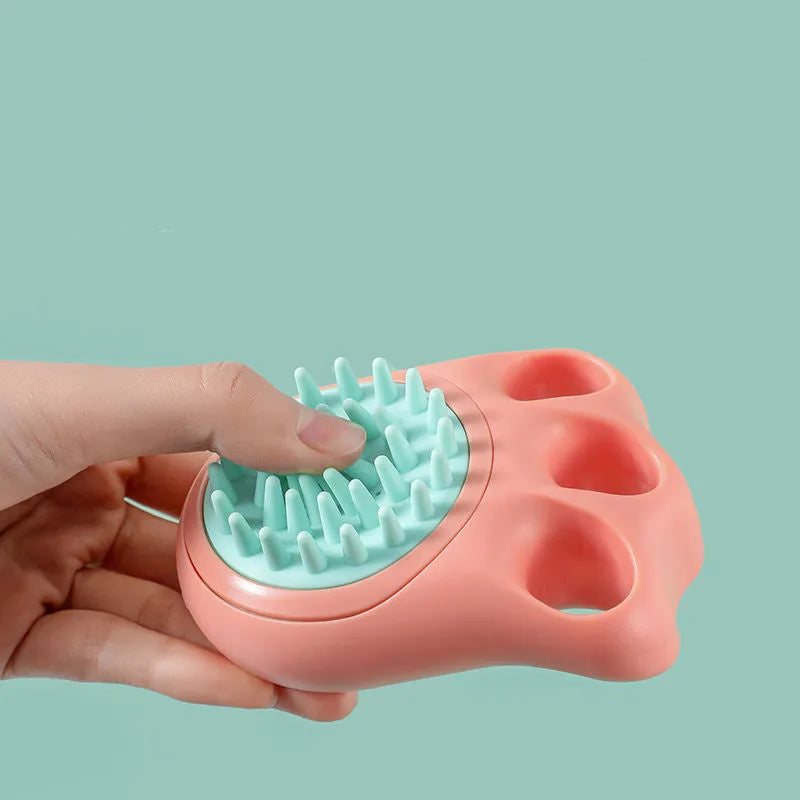 Cat claw pet bath brush with rubber massage tips in blue, pink, white, and yellow colour options