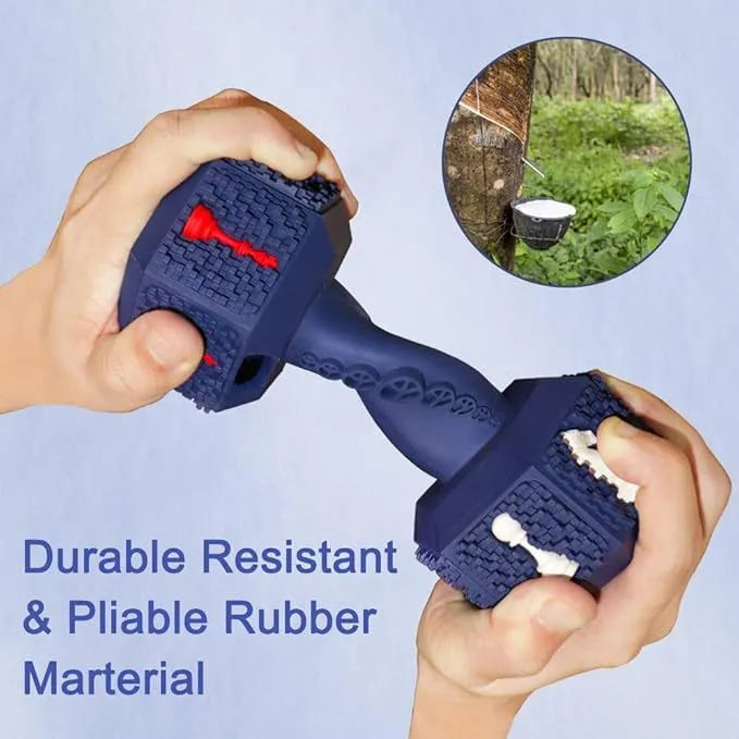 Durable black rubber dumbbell-shaped dog chew toy with textured surface for aggressive chewers.