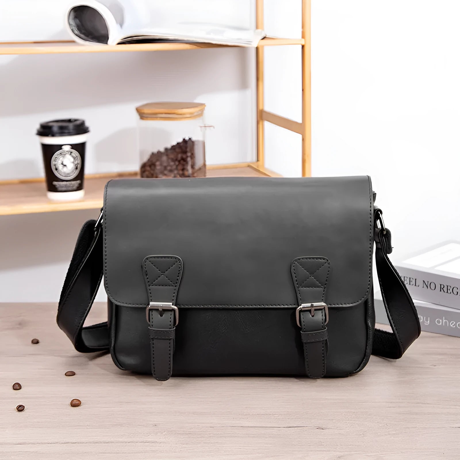 Fashion men's retro large-capacity backpack in solid colour, made from pu leather, available in black or brown