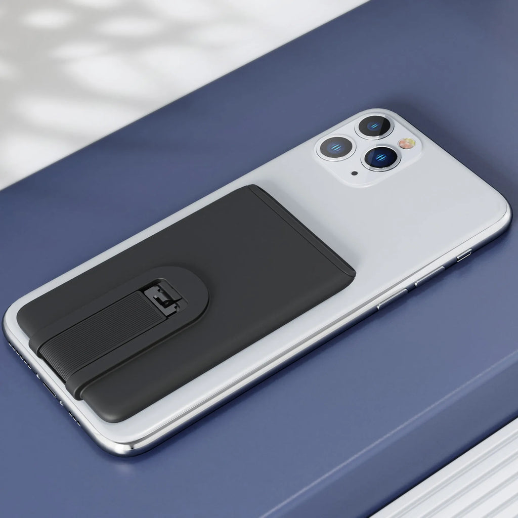 Black silicone phone case bracket with card slot for hands-free use, 5.8 x 9.4 cm