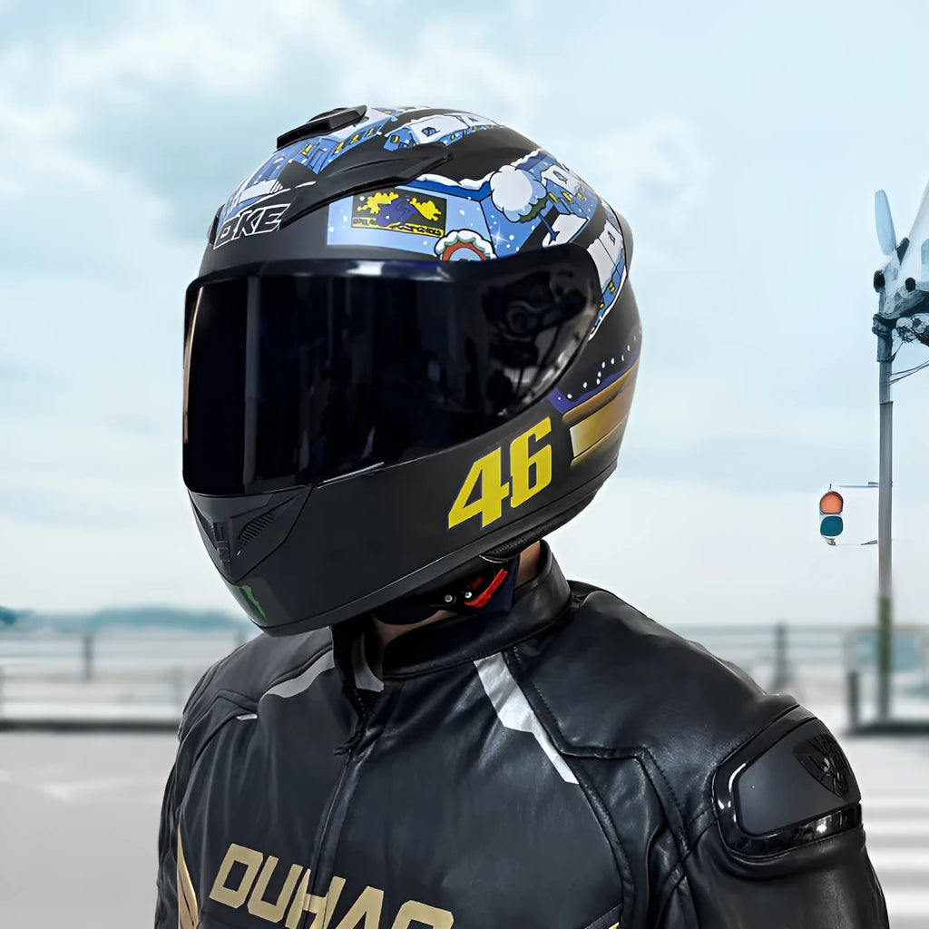 Dragon colour ABS motorcycle helmet shown in profile, suitable for men and women.