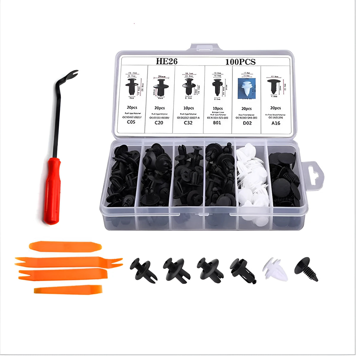 Car buckle clip boxed set with 100 single pack plus 5-piece set and airplane box, outer box 20.2cm x 10.5cm x 3.5cm