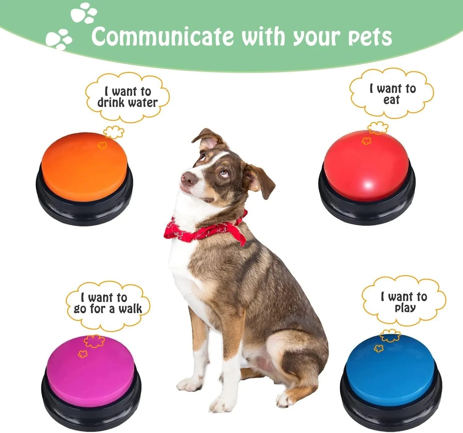 Voice recording button device for pet training in multiple colour options