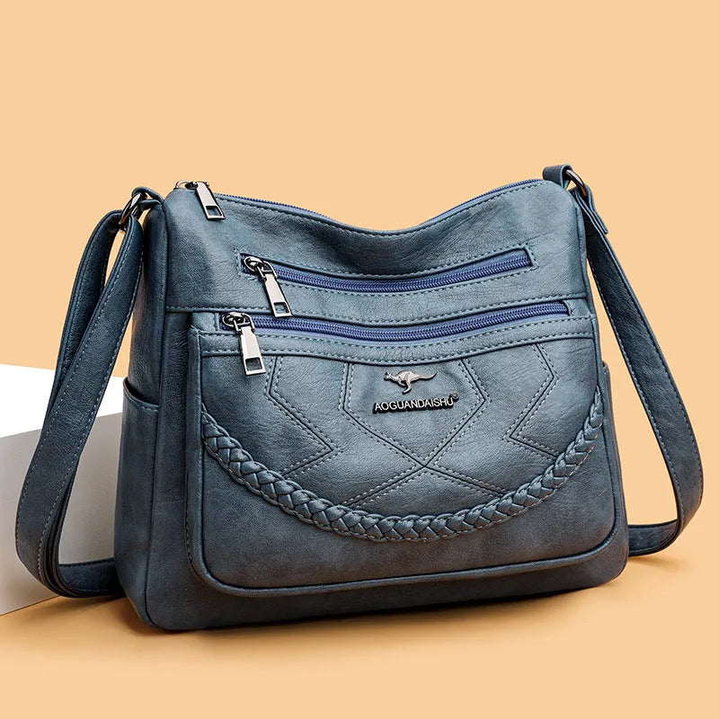 Soft PU leather women's shoulder bag with horizontal square shape in black, red, yellow or blue