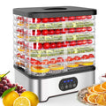 Silver household food dehydrator with 8-layer tray system showing expanded height configuration
