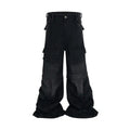 Detachable worn-looking cotton overalls with multi-pockets, in black or blue, for teenagers
