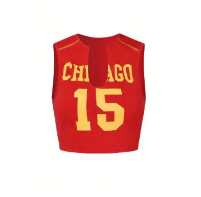 Red hollow sleeveless sports vest with 3D digital printing, polyester pullover, 50cm length, sizes S M L.
