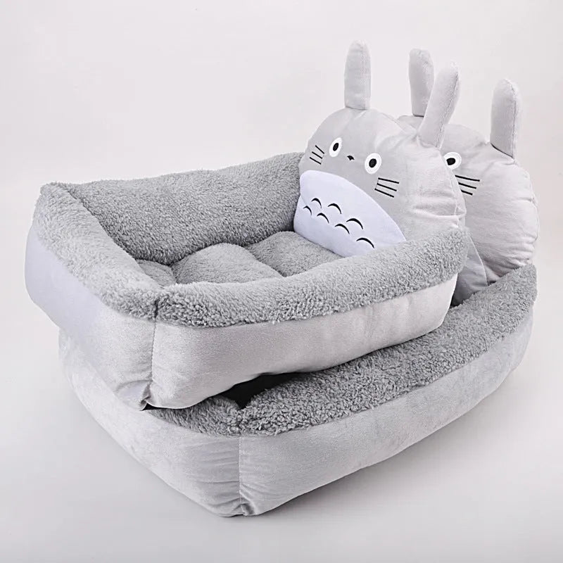 A cartoon-style soft plush pet bed sofa for small dogs and cats, shown in blue colour.