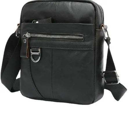 Genuine cowhide leather messenger bag for boys in black or brown with visible sewing lines